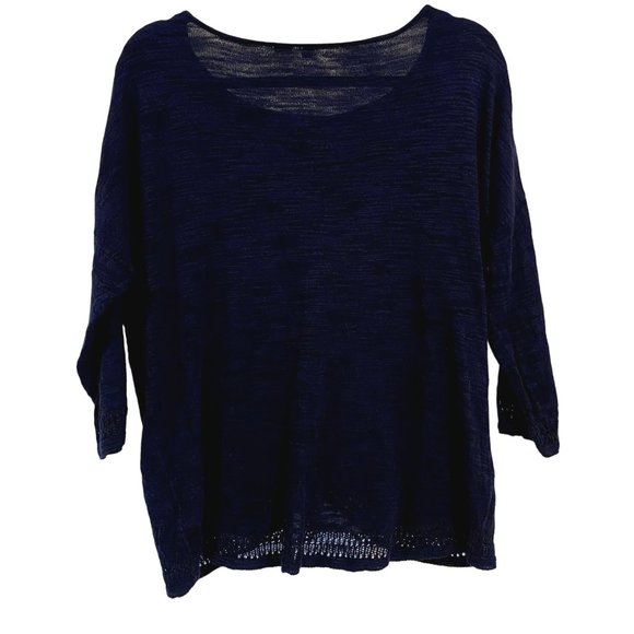 Anthro Moth Navy Blue Crossover Lightweight Crochet Trimmed Sweater Size M - Picture 7 of 9